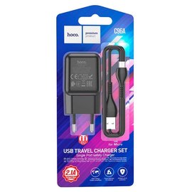Зарядний пристрій Hoco Micro USB cable single port charger set C96A 1USB, 2.1A Black (000008938), Колір: Black, зображення 4