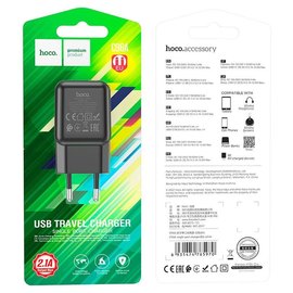 Зарядний пристрій Hoco single port charger C96A 1USB, 2.1A Black (000008936), зображення 2