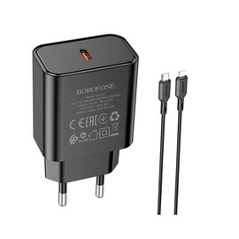 Зарядное устройство Borofone Type-C to Lightning Cable Power single port charger set BA71A 1Type-C, 20W/3A, PD/QC Black (000009200), Цвет: Black, изображение 2