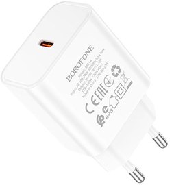 Зарядное устройство Borofone Type-C to Lightning Cable Power single port charger set BA71A 1Type-C, 20W/3A, PD/QC White (000009201), Цвет: White