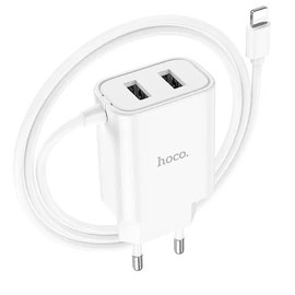 Зарядное устройство Hoco Lightning Cable Courser dual-port charger C103A 2USB, 2.1A White (000009075), изображение 4