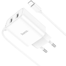 Зарядное устройство Hoco Lightning Cable Courser dual-port charger C103A 2USB, 2.1A White (000009075), изображение 2
