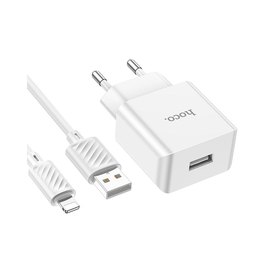 Зарядное устройство Hoco Lightning Cable Leisure single port charger C106A 1USB, 10.5W/2.1A White (000009185), изображение 5
