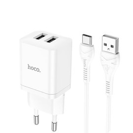 Зарядное устройство Hoco Type-C Cable Maker dual Port charger set N25 2USB, 2.1A White (000009299), изображение 2