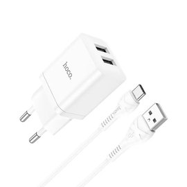 Зарядное устройство Hoco Type-C Cable Maker dual Port charger set N25 2USB, 2.1A White (000009299), изображение 4