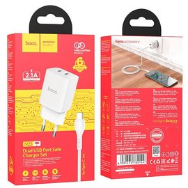 Зарядное устройство Hoco Type-C Cable Maker dual Port charger set N25 2USB, 2.1A White (000009299), изображение 5