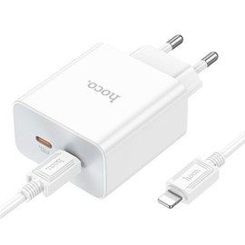 Зарядний пристрій Hoco Type-C to Lightning Cable Leader dual port (2C) charger C108A 2Type-C, 35W/3A, PD/QC White (000009189), зображення 5