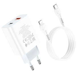Зарядное устройство Hoco Type-C to Lightning charger set C97A 1USB/1Type-C, 20W/3A, QC/PD White (000009181), изображение 5