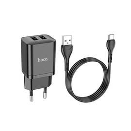 Зарядное устройство Hoco Type-C Cable Maker dual Port charger set N25 2USB, 2.1A Black (000009508), изображение 6