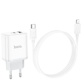 Зарядное устройство Hoco Type-C to Lightning Cable Stage dual Port charger set C105A 1USB/1Type-C, 20W/3A, PD/QC White (000009295), изображение 2