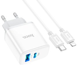 Зарядное устройство Hoco Type-C to Lightning Cable Stage dual Port charger set C105A 1USB/1Type-C, 20W/3A, PD/QC White (000009295), изображение 3
