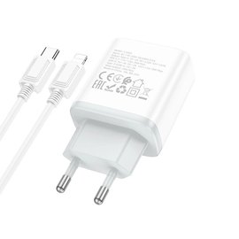 Зарядное устройство Hoco Type-C to Lightning Cable Stage dual Port charger set C105A 1USB/1Type-C, 20W/3A, PD/QC White (000009295), изображение 5