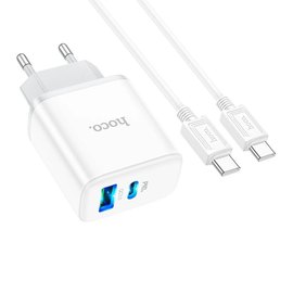Зарядний пристрій Hoco Type-C to Type-C Cable Stage dual Port charger set C105A 1USB/1Type-C, 20W/3A, PD/QC White (000009296), зображення 4
