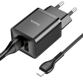 Зарядное устройство Hoco Lightning Cable Maker dual port charger set N25 2USB, 2.1A Black (000009506), изображение 2