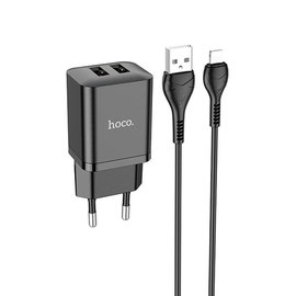Зарядное устройство Hoco Lightning Cable Maker dual port charger set N25 2USB, 2.1A Black (000009506), изображение 4