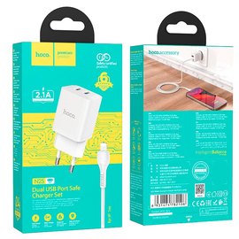 Зарядное устройство Hoco Lightning Cable Maker dual port charger set N25 2USB, 2.1A White (000009414), изображение 5
