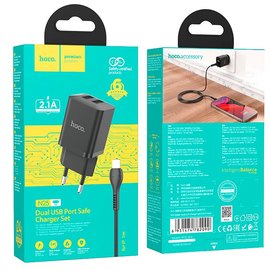 Зарядний пристрій Hoco Micro USB Cable Maker dual port charger set N25 2USB, 2.1A Black (000009507), Колір: Black, зображення 4