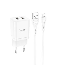 Зарядний пристрій Hoco Micro USB Cable Maker dual port charger set N25 2USB, 2.1A White (000009415), Колір: White, зображення 3