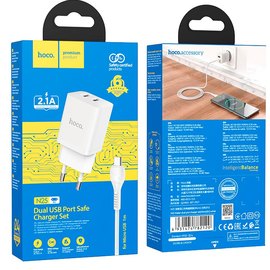 Зарядний пристрій Hoco Micro USB Cable Maker dual port charger set N25 2USB, 2.1A White (000009415), Колір: White, зображення 5