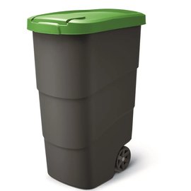 Бак для сміття Prosperplast Wheeler 90 л, антрацит, зелена кришка (5905197462950), Об'єм: 90 л, Колір кришки : Зелений