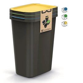 Баки для сортировки мусора Keden COMPACTA Q Plus, комплект 3x35 л, черный, крышка синяя, зеленая, желтая (5905197562223), изображение 6