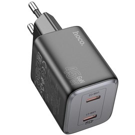 Зарядное устройство Hoco Elogiado dual-port charger N42 2Type-C, 45W/3A, PD/QC Black (000010514), изображение 2