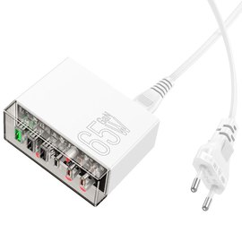 Зарядное устройство Hoco Fuerza six-port charger N36 3USB/3Type-C, 65W/3A, PD/QC Transparent/Black (000010353), изображение 2