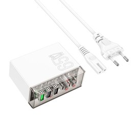 Зарядное устройство Hoco Fuerza six-port charger N36 3USB/3Type-C, 65W/3A, PD/QC Transparent/Black (000010353), изображение 4
