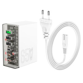 Зарядное устройство Hoco Fuerza six-port charger N36 3USB/3Type-C, 65W/3A, PD/QC Transparent/Black (000010353), изображение 6