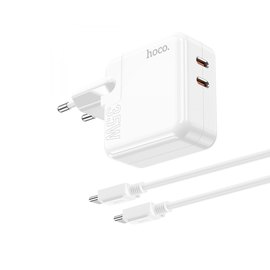 Зарядний пристрій Hoco Lucky dual-port charger C110A 2Type-C, 35W/3A, PD/QC White (000010260), зображення 4