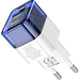 Зарядний пристрій Hoco Platinum dual-port C131A 1USB/1Type-C, 30W/3A, PD/QC Transparent/Blue (000010366), Колір: Blue/White