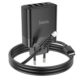 Зарядний пристрій Hoco Type-C to Lightning Cable Intelligent four-port C127A 3USB/1Type-C, 45W/3A, PD/QC Black (000009988), зображення 2