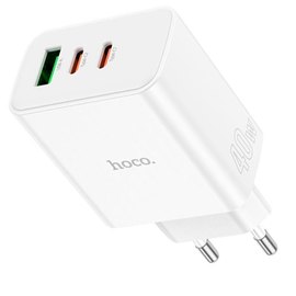 Зарядний пристрій Hoco Type-C to Lightning cable Pure power three-port C126A 1USB/2Type-C, 40W/3A, PD/QC White (000009986)