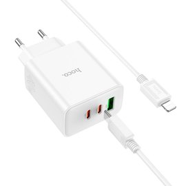 Зарядний пристрій Hoco Type-C to Lightning cable Pure power three-port C126A 1USB/2Type-C, 40W/3A, PD/QC White (000009986), зображення 3