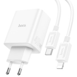 Зарядний пристрій Hoco Type-C to Lightning cable Pure power three-port C126A 1USB/2Type-C, 40W/3A, PD/QC White (000009986), зображення 4