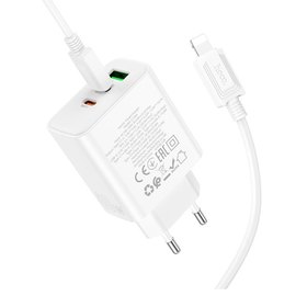 Зарядний пристрій Hoco Type-C to Lightning cable Pure power three-port C126A 1USB/2Type-C, 40W/3A, PD/QC White (000009986), зображення 6