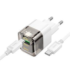 Зарядний пристрій Hoco Type-C to Type-C cable Platinum dual-port C131A 1USB/1Type-C, 30W/3A, PD/QC Transparent/Black (000010324), Колір: Black, зображення 3