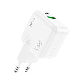 Зарядний пристрій Hoco Lucky dual-port charger C111A 1USB/1Type-C, 30W/3A, PD/QC White (000009462), зображення 4