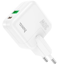 Зарядное устройство Hoco Type-C to Type-C Cable Lucky dual-port charger set C111A 1USB/1Type-C, 30W/3A, PD/QC White (000009298)