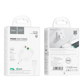 Зарядное устройство Hoco Type-C to Type-C Cable Lucky dual-port charger set C111A 1USB/1Type-C, 30W/3A, PD/QC White (000009298), изображение 5