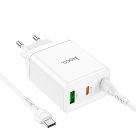 Зарядний пристрій Hoco Type-C to Type-C Cable Start three-port charger N33 1USB/2Type-C, PD/QC, 35W/3A White (000009808), зображення 4