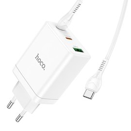 Зарядний пристрій Hoco Type-C to Type-C Cable Start three-port charger N33 1USB/2Type-C, PD/QC, 35W/3A White (000009808), зображення 5