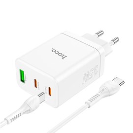 Зарядний пристрій Hoco Type-C to Type-C Cable Start three-port charger N33 1USB/2Type-C, PD/QC, 35W/3A White (000009808), зображення 6