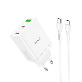 Зарядний пристрій Hoco Type-C to Type-C Cable Start three-port charger N33 1USB/2Type-C, PD/QC, 35W/3A White (000009808), зображення 2