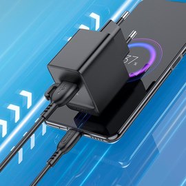 Зарядное устройство Borofone Micro USB cable Erudite BAS12A 1USB, 18W/3A, QC3.0 Black (000009918), изображение 3