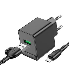 Зарядное устройство Borofone Micro USB cable Erudite BAS12A 1USB, 18W/3A, QC3.0 Black (000009918), изображение 6
