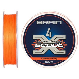 Шнур Brain Scout 4X 150m fluoro Orange 0.183mm 11.9kg (1858.55.38), Диаметр, мм: 0.183 мм