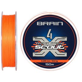 Шнур Brain Scout 4X 150m fluoro Orange 0.205mm 14.6kg (1858.55.39), Диаметр, мм: 0.205 мм