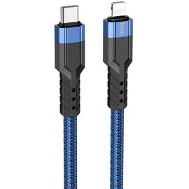 Кабель Hoco Type-C to Lightning charging data cable U110 1.2m, 20W, 3A Blue (000009303), Цвет: Black/Blue