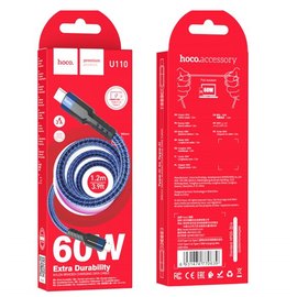 Кабель Hoco Type-C to Lightning charging data cable U110 1.2m, 20W, 3A Blue (000009303), Цвет: Black/Blue, изображение 4